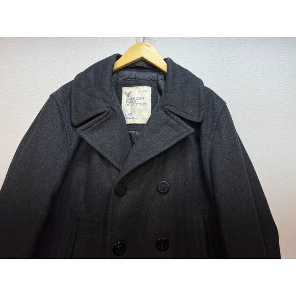 American Eagle Mens Wool Blend Double Breasted Peacoat Long Sleeve Size L Gray - Picture 4 of 10